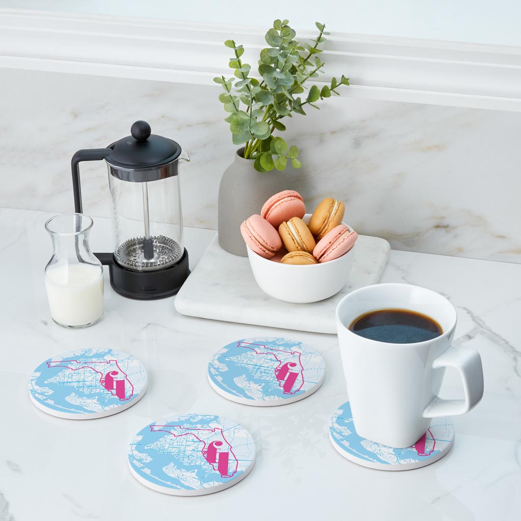 Bright Modern Abbreviated State Map Blue Florida Panama | Absorbent Coasters | Set of 4 | Min 2