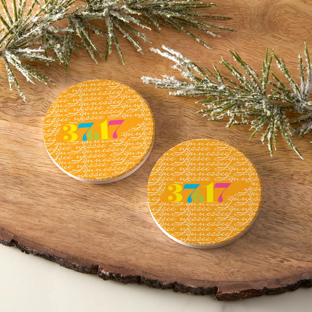 Bright Modern State Script Orange Tennessee Blountville | Absorbent Car Coasters | Set of 2 | Min 4