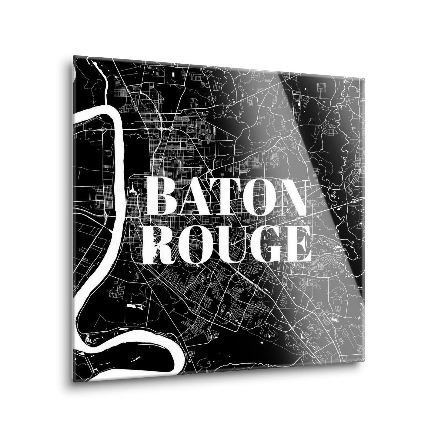 Minimalistic Baton Rouge Black Map | Hi-Def Glass Art | Eaches | Min 1