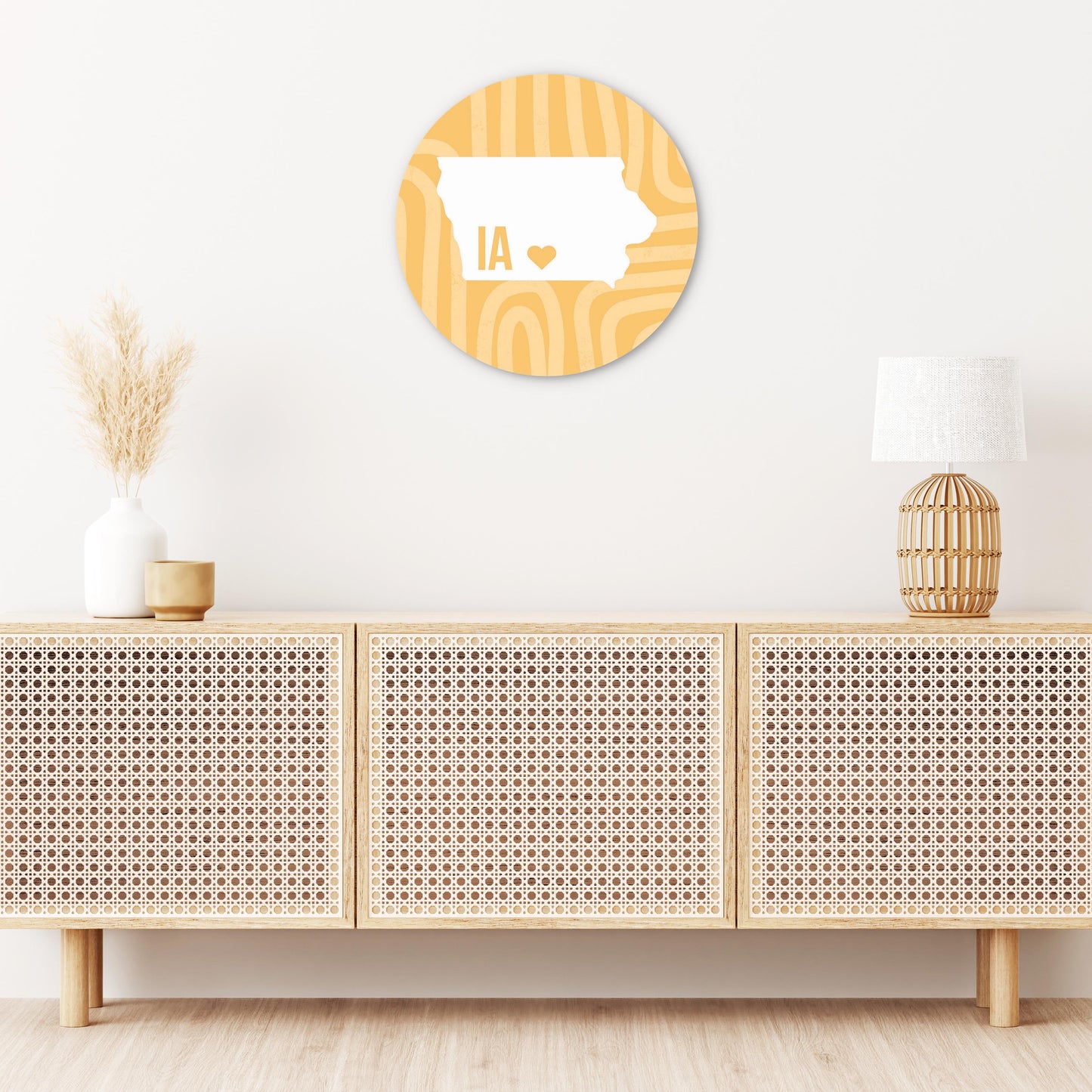 Boho Color Heart State On Yellow Iowa | Wood Sign | Eaches | Min 1