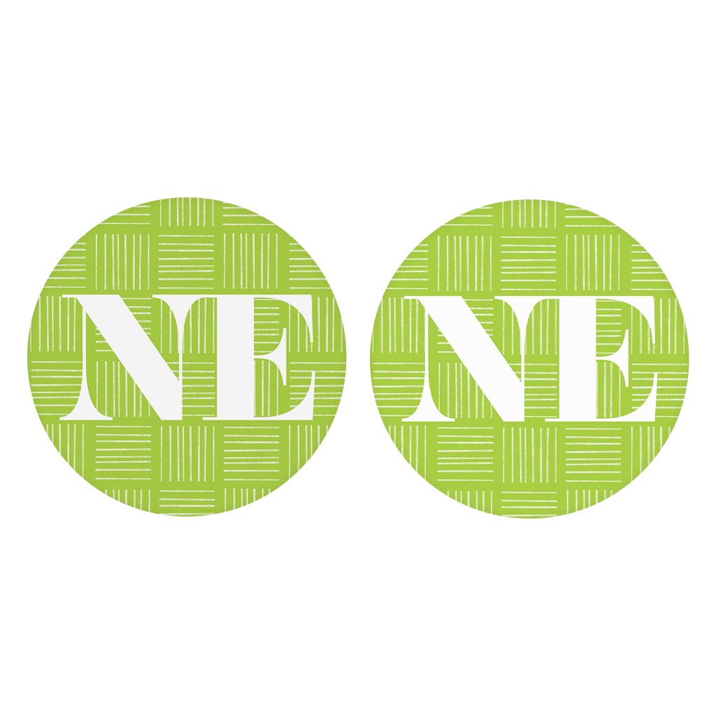 Bright Modern Abbreviated On Green Nebraska| Absorbent Car Coasters | Set of 2 | Min 4