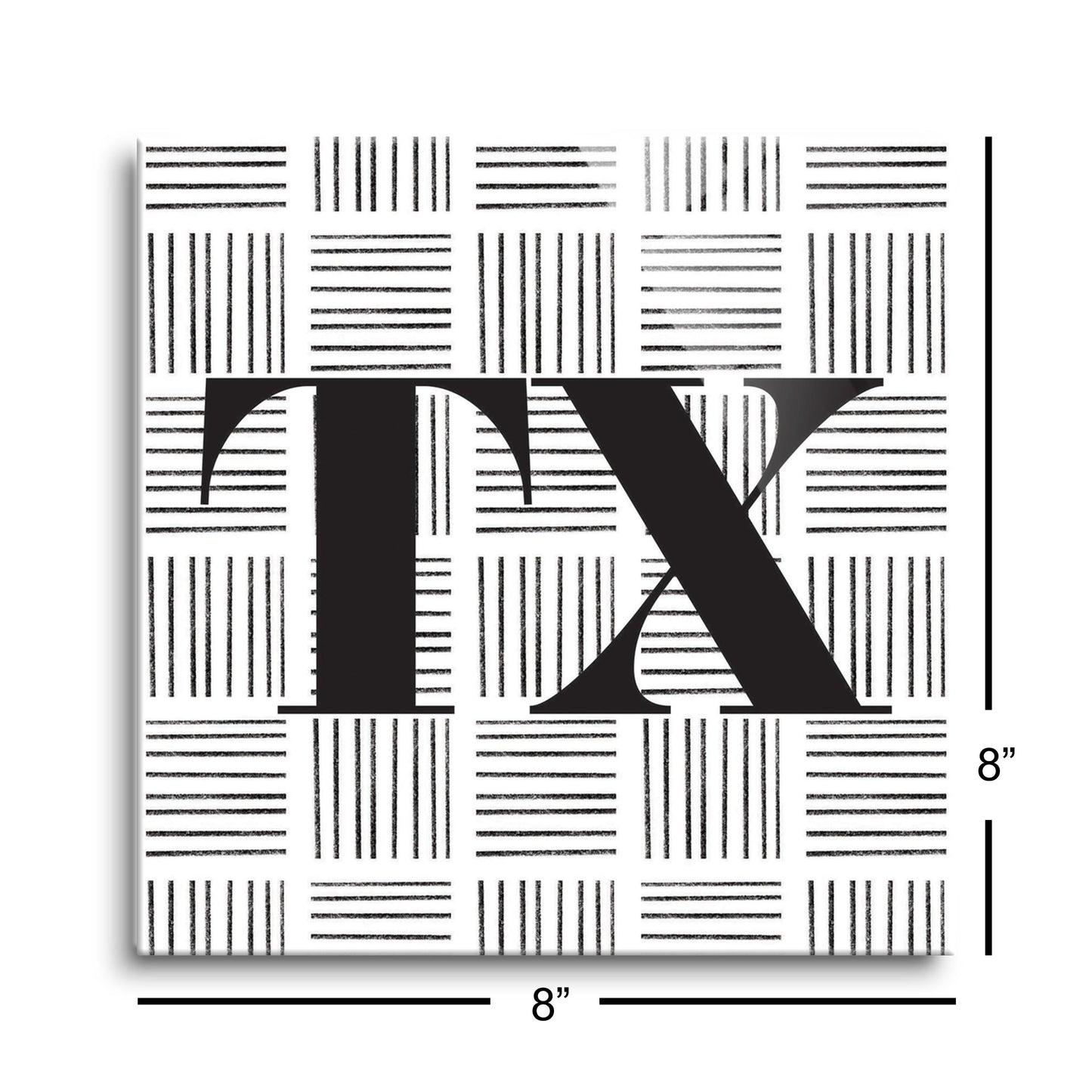 Black And White Abbreviated On White Texas | Hi-Def Glass Art | Eaches | Min 2