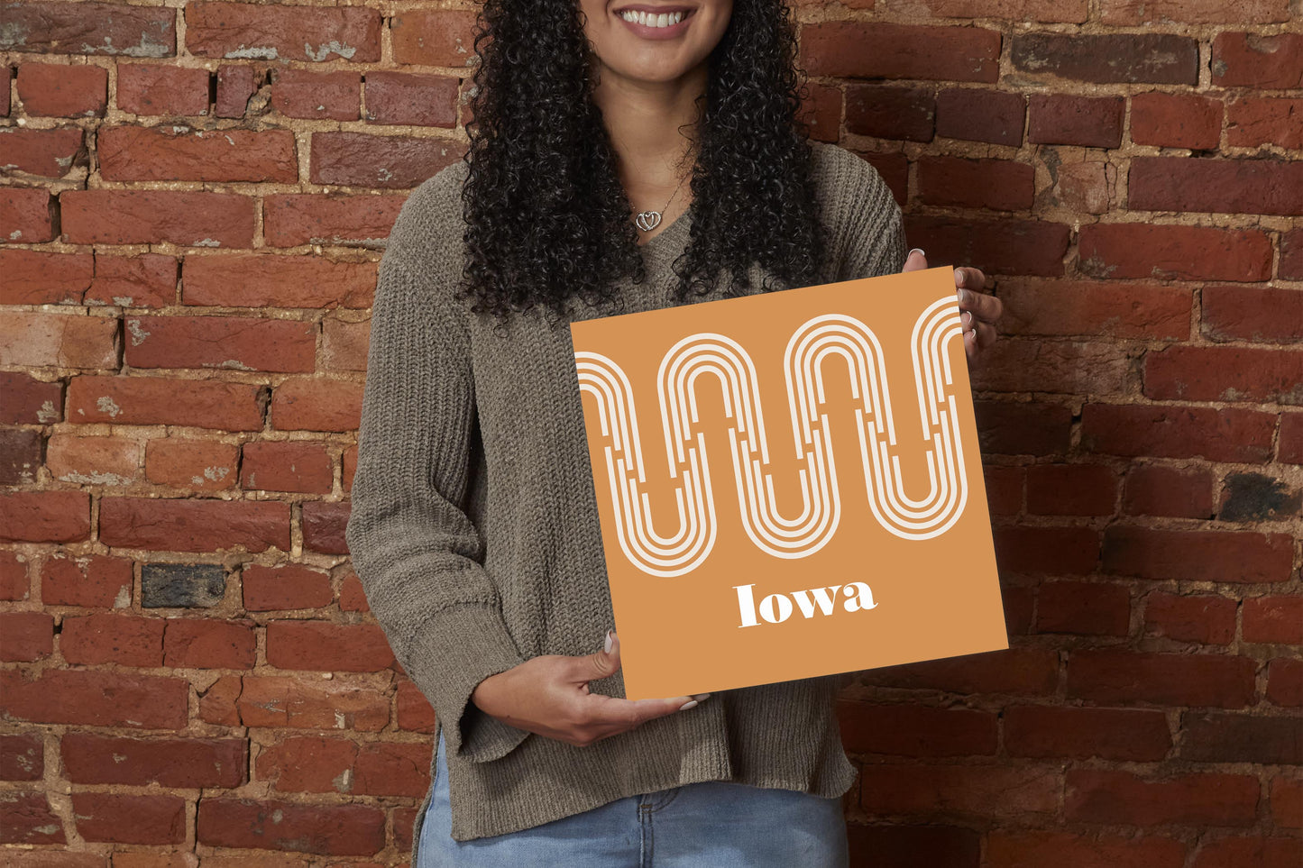 Vintage Groove Yellow Wave Lines Iowa | Wood Sign | Eaches | Min 2