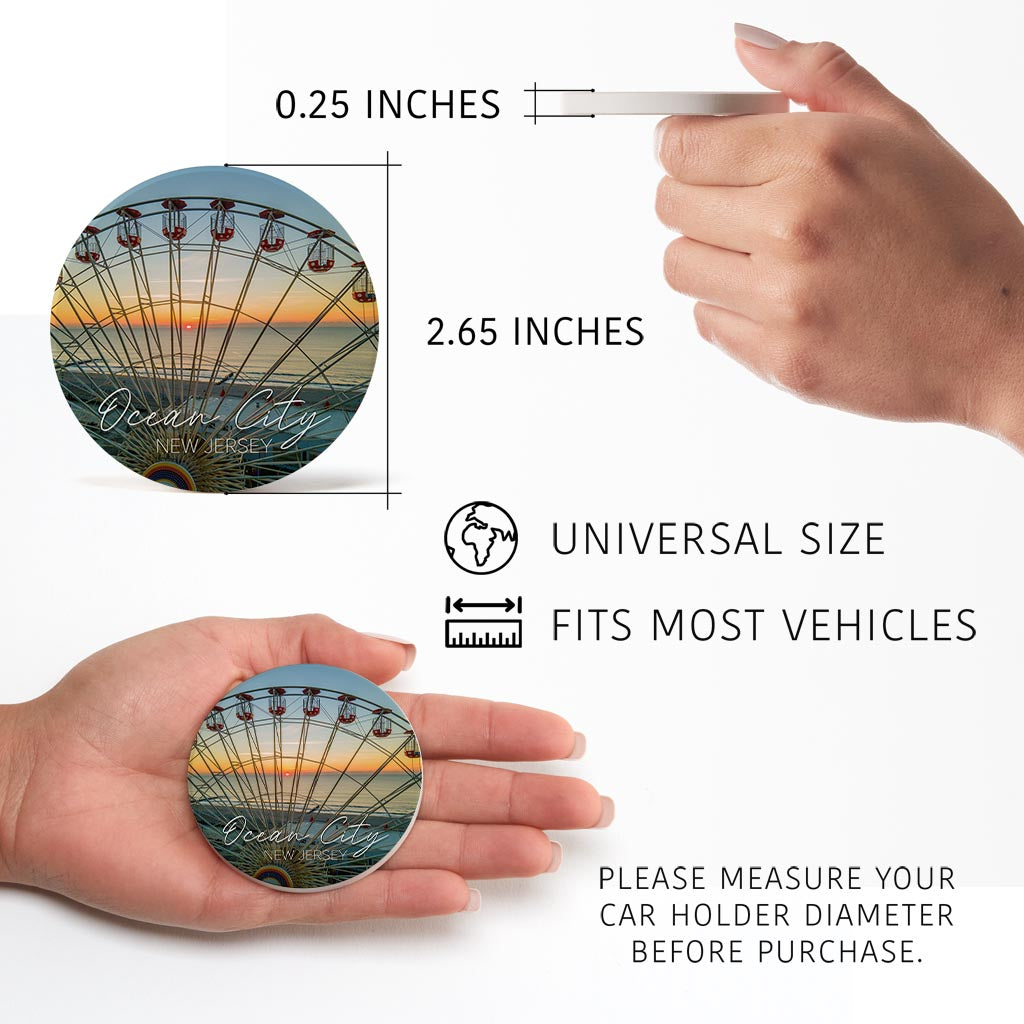 Ferris Wheel Sunrise Car Coaster | Absorbent Car Coasters | Set of 2 | Min 4