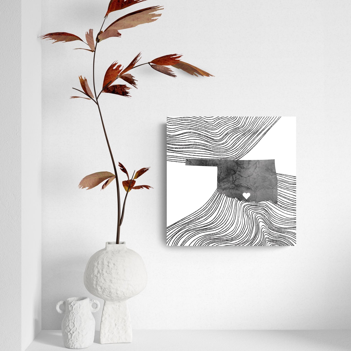 Minimalistic B&W Ardmore Ok Heart Fluid State | Hi-Def Glass Art | Eaches | Min 2