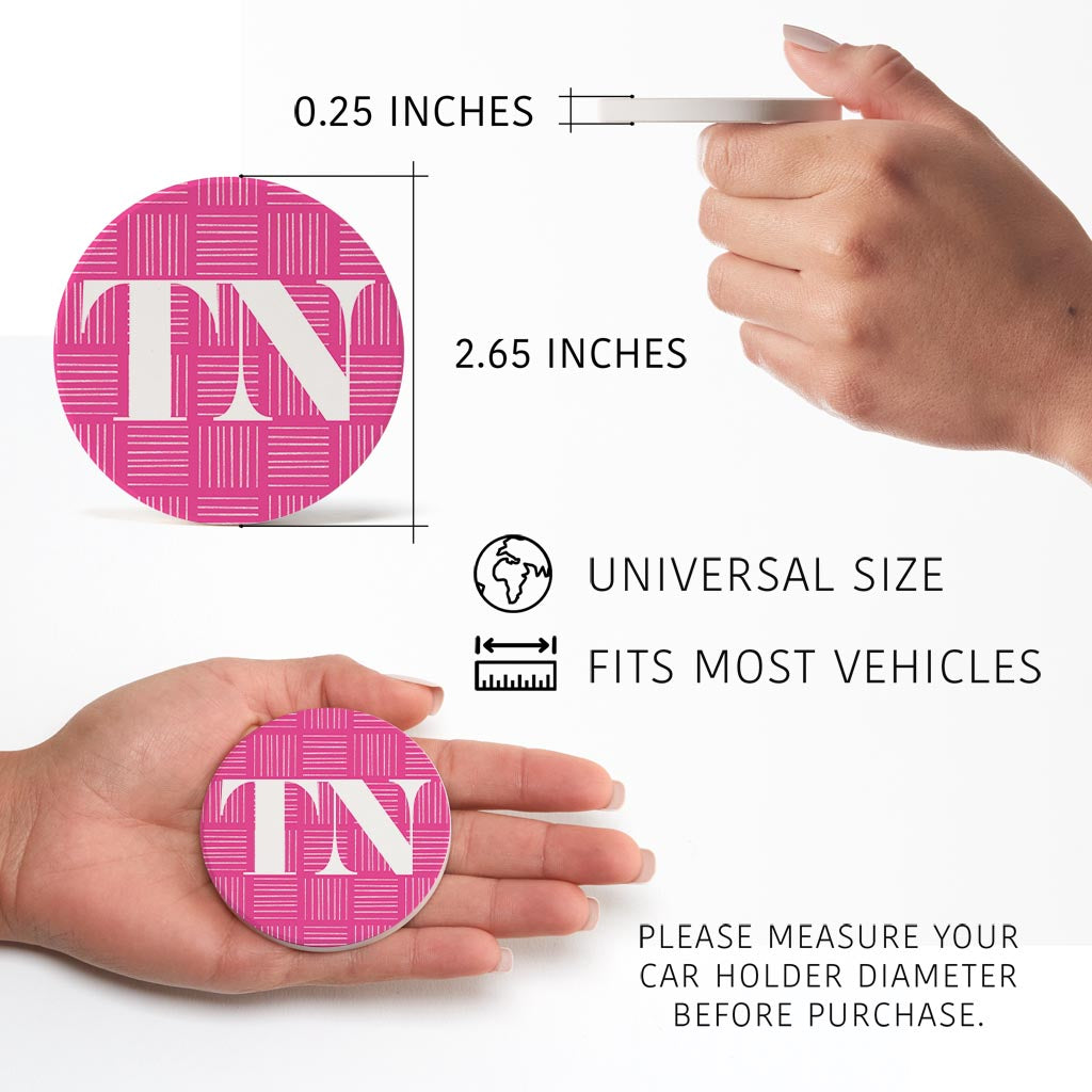 Bright Modern Abbreviated On Pink Tennessee | Absorbent Car Coasters | Set of 2 | Min 4
