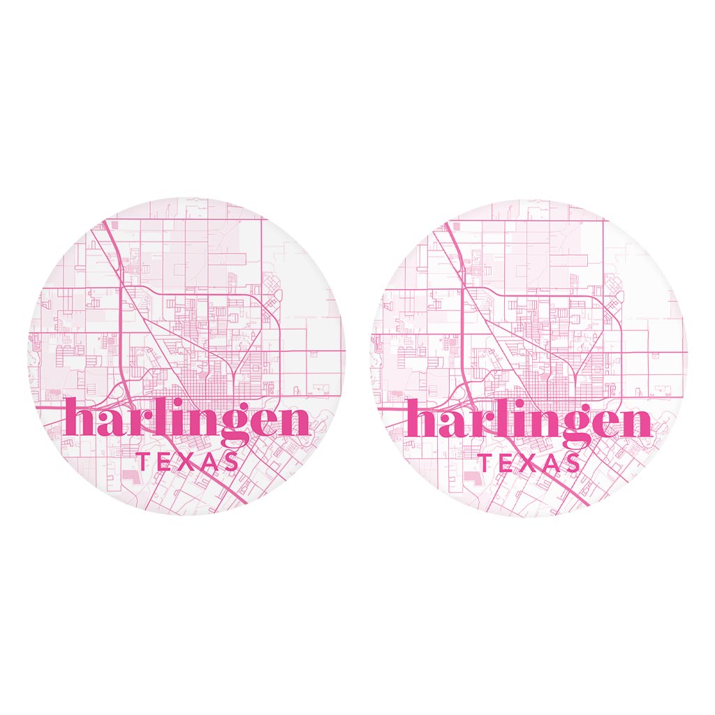 Bright Modern Pink Map Texas Harlingen | Absorbent Car Coasters | Set of 2 | Min 4