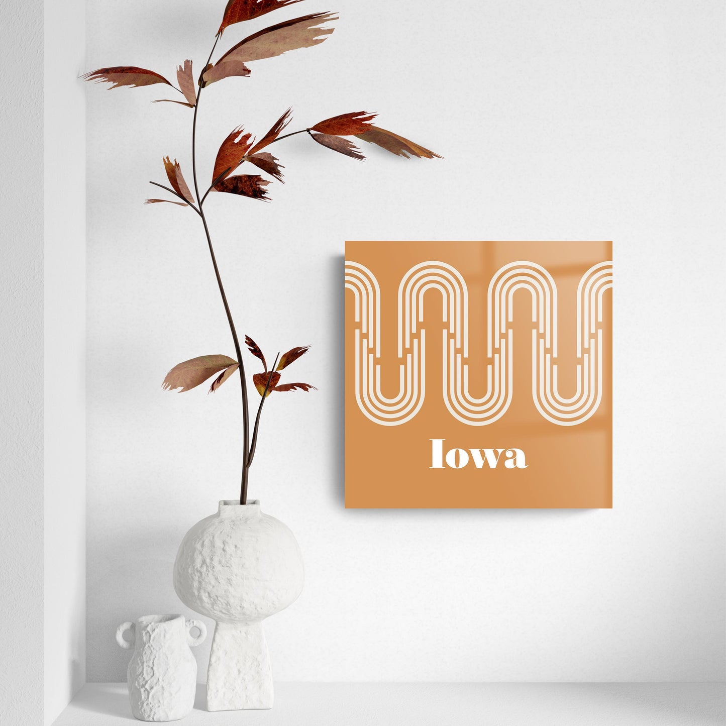 Vintage Groove Yellow Wave Lines Iowa | Hi-Def Glass Art | Eaches | Min 2