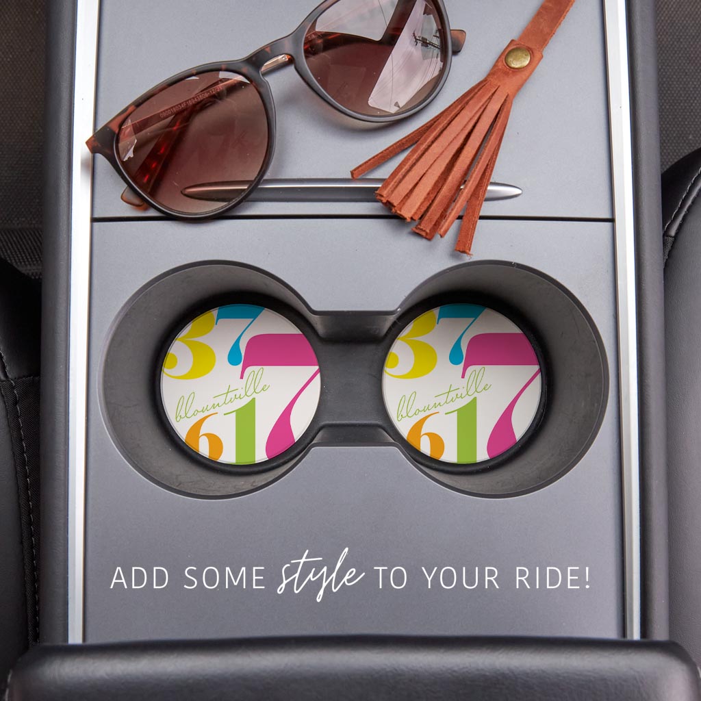 Bright Modern Color Block City Zip Tennessee Blountville | Absorbent Car Coasters | Set of 2 | Min 4