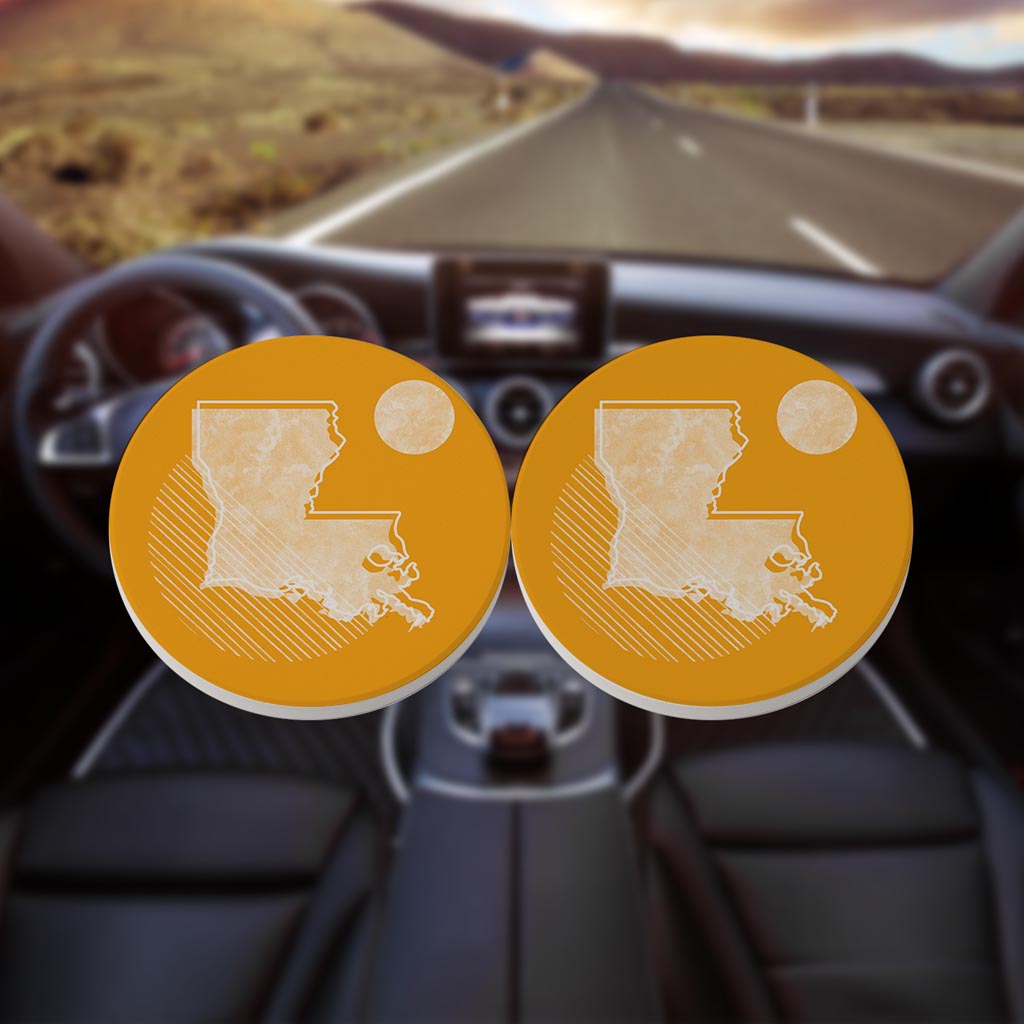 Bright Modern Geometric On Orange Louisiana | Absorbent Car Coasters | Set of 2 | Min 4