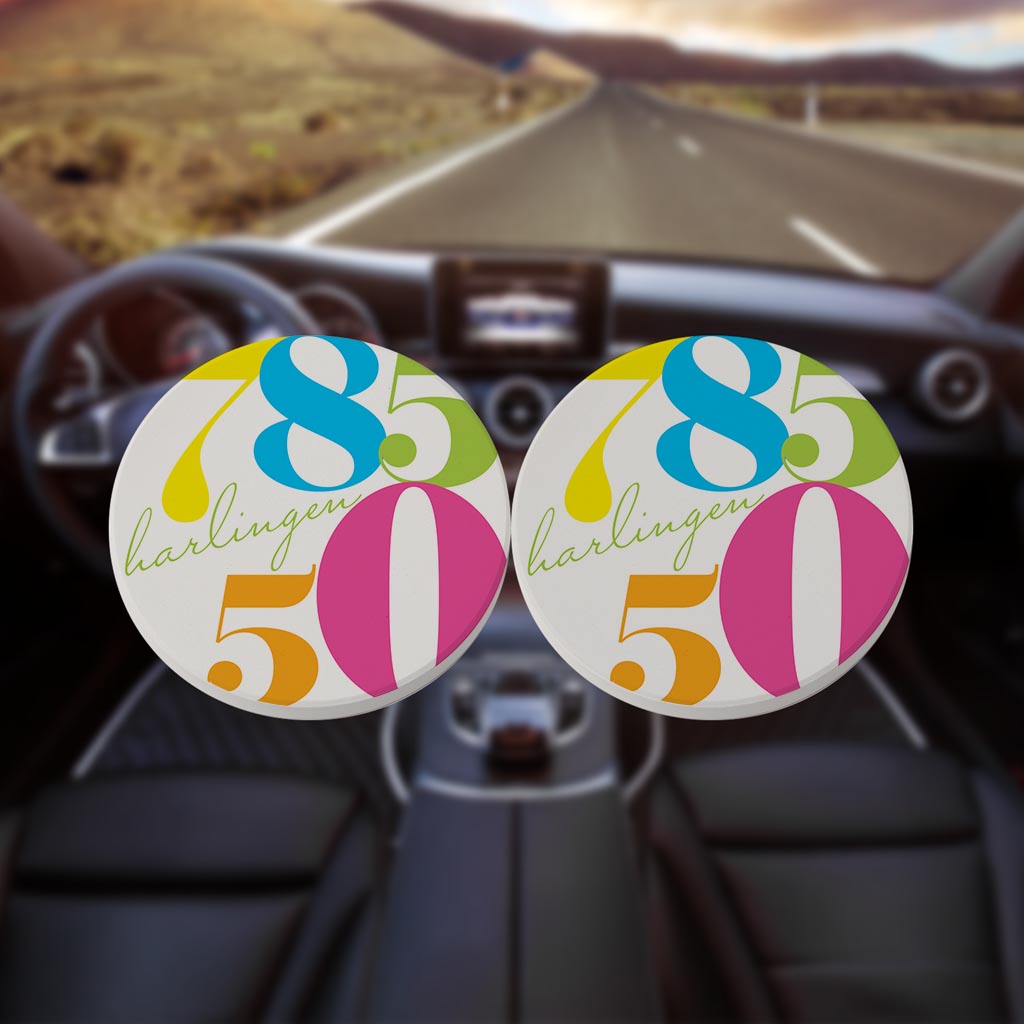 Bright Modern Color Block City Zip Texas Harlingen | Absorbent Car Coasters | Set of 2 | Min 4