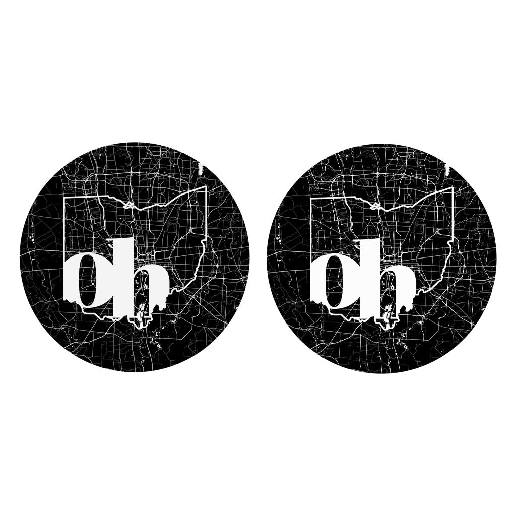 Black And White Abbreviated State Map Black Ohio Columbus | Absorbent Car Coasters | Set of 2 | Min 4