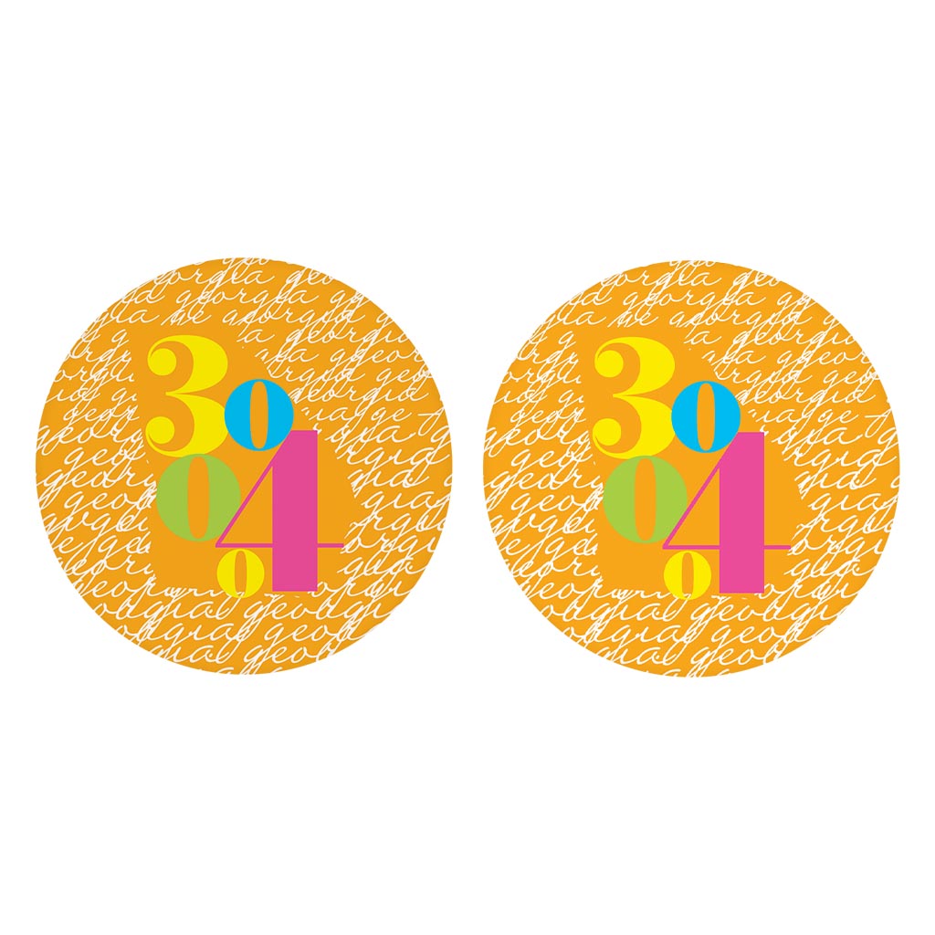 Bright Modern State Script Orange Georgia Atlanta | Absorbent Car Coasters | Set of 2 | Min 4