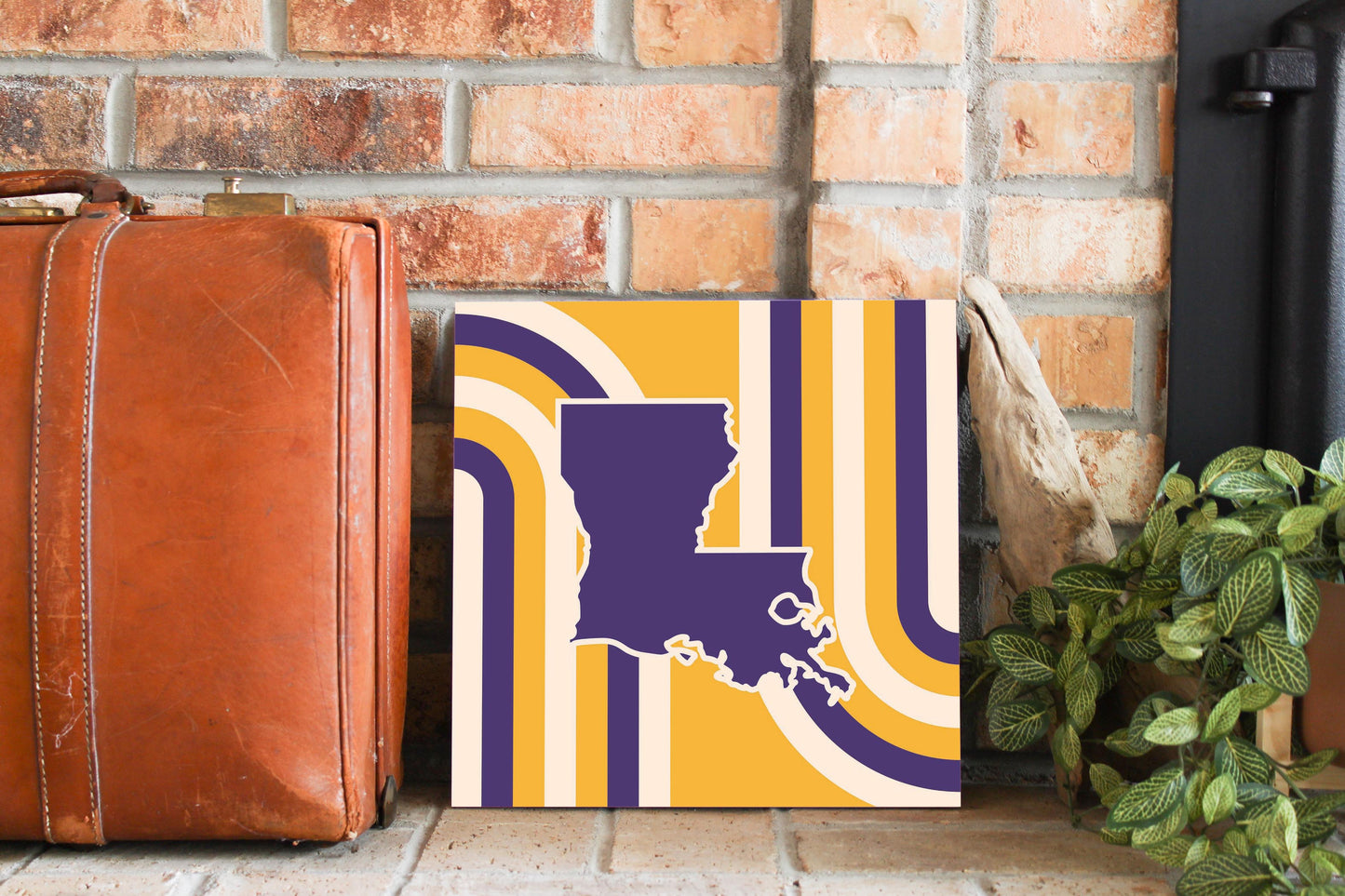 Purple Gold Louisiana Retro State Shape | Wood Sign | Eaches | Min 2