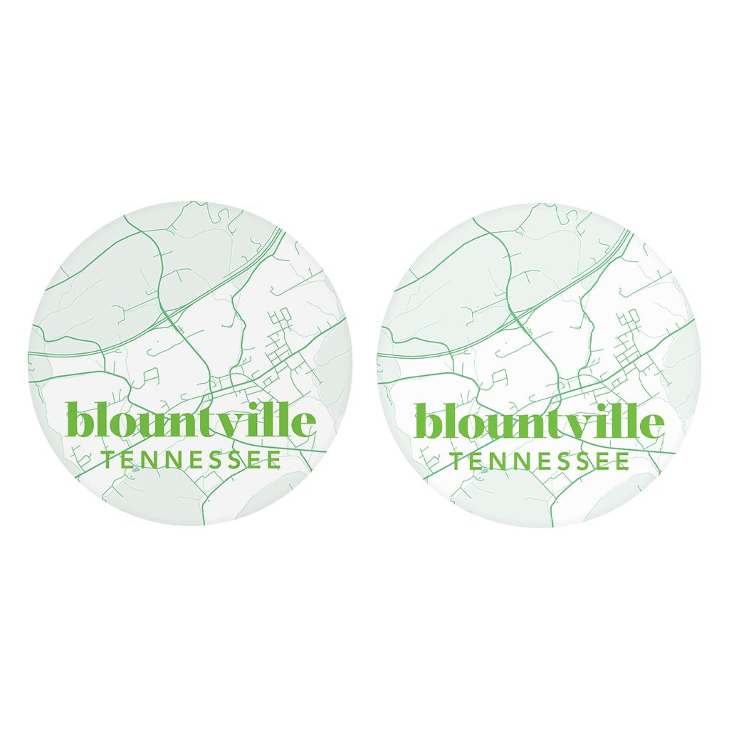 Bright Modern Green Map Tennessee Blountville | Absorbent Car Coasters | Set of 2 | Min 4