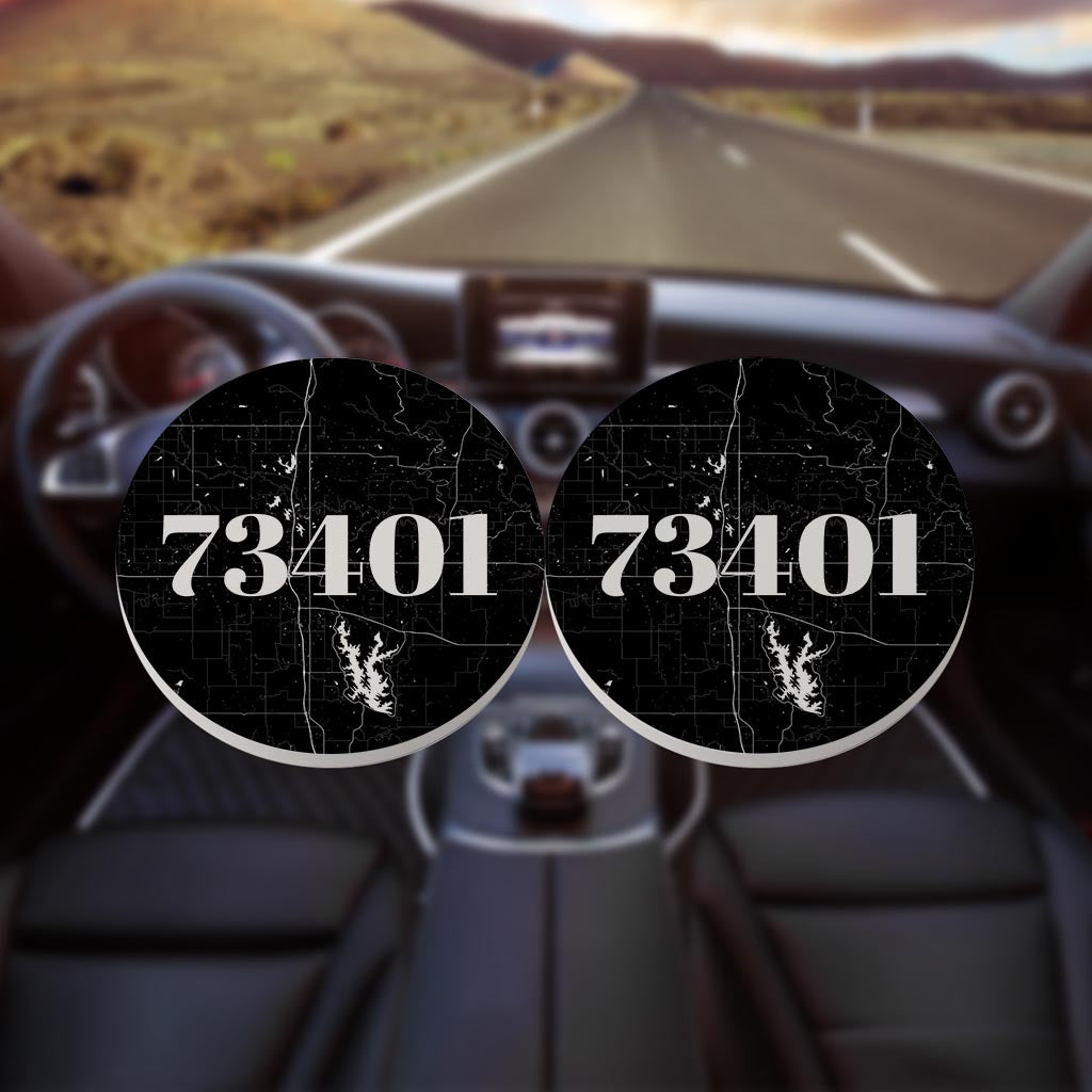 Minimalistic B&W Ardmore Ok 73401 Map | Absorbent Car Coasters | Set of 2 | Min 4