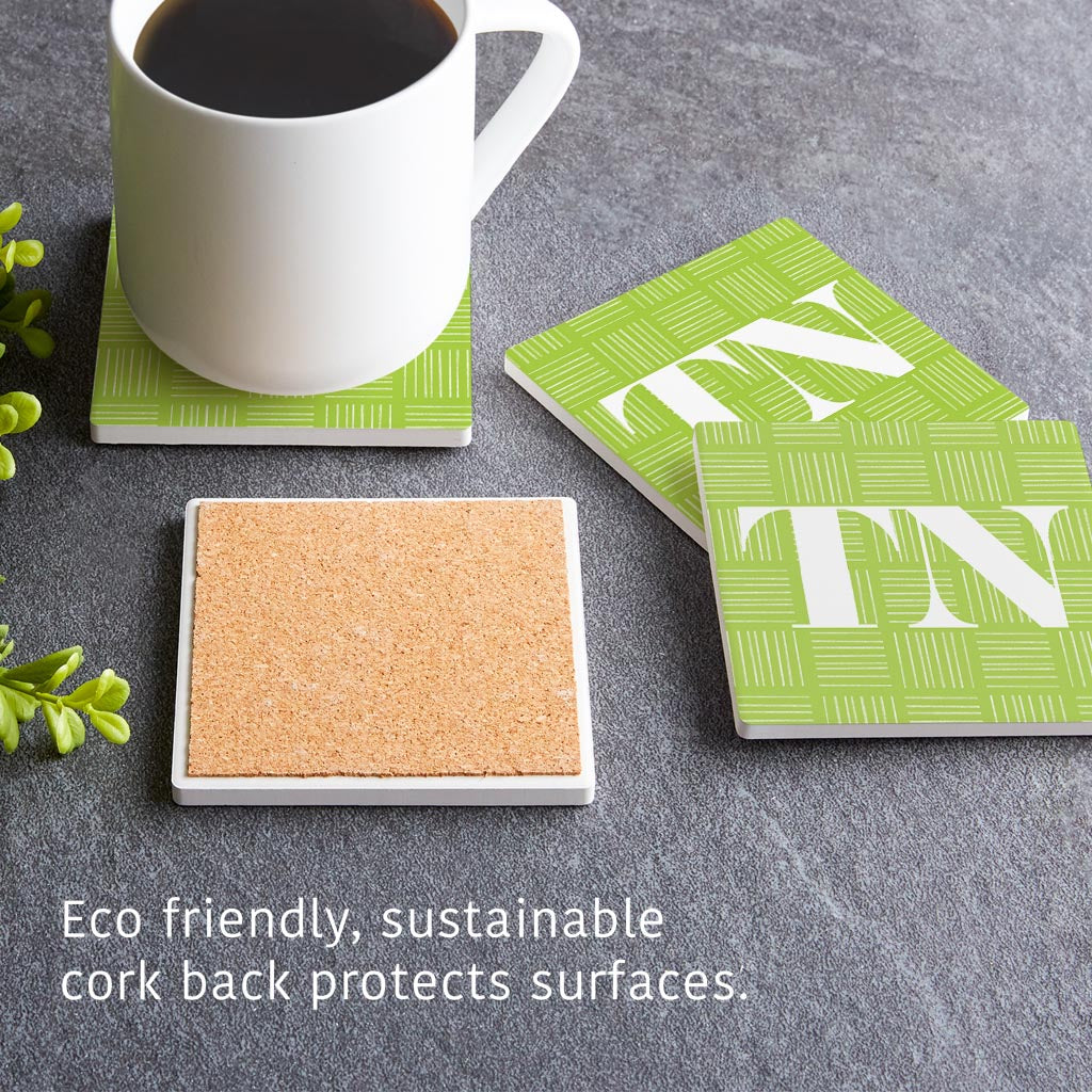 Bright Modern Abbreviated On Green Tennessee | Absorbent Coasters | Set of 4 | Min 2