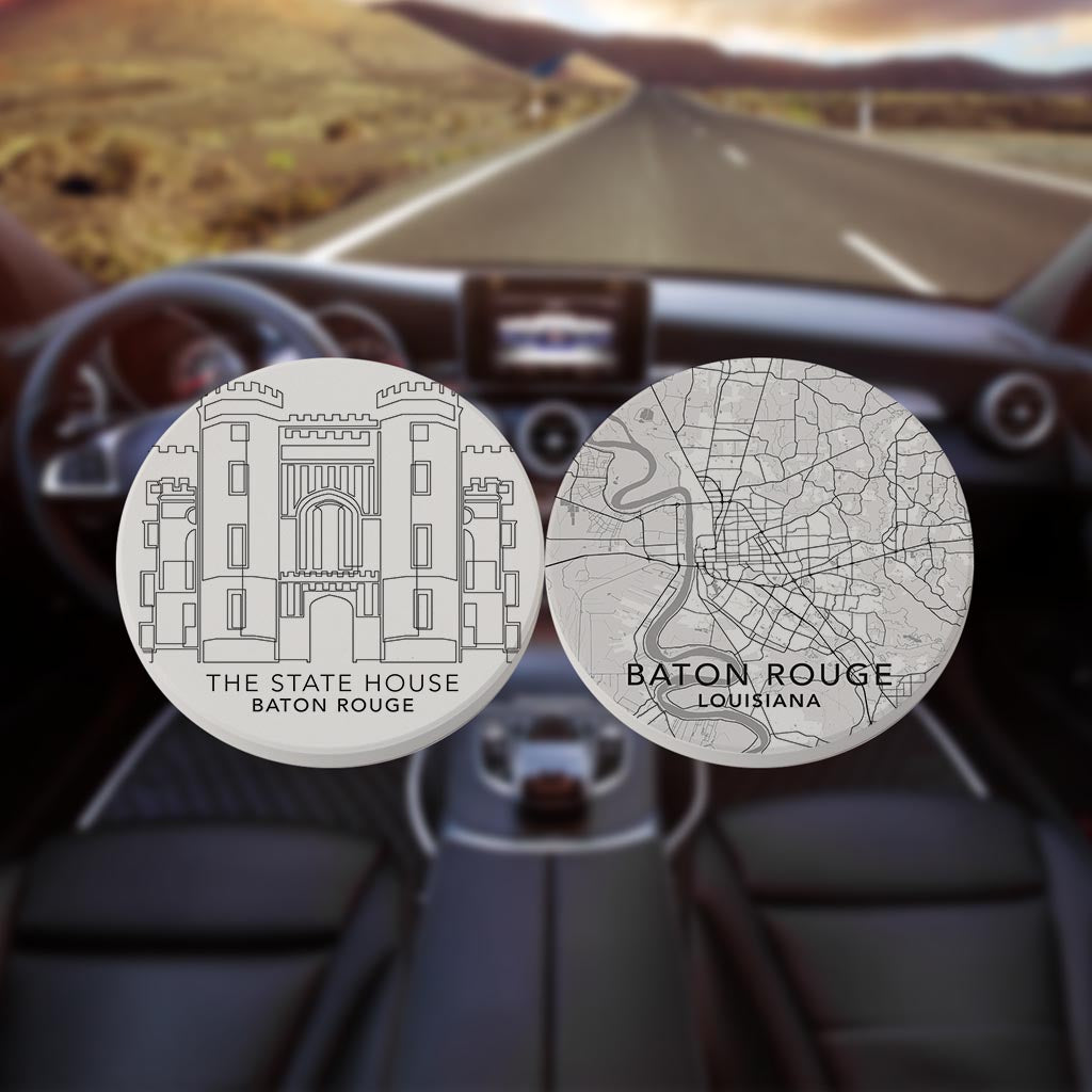 Minimalistic Baton Rouge Set | Absorbent Car Coasters | Set of 2 | Min 4
