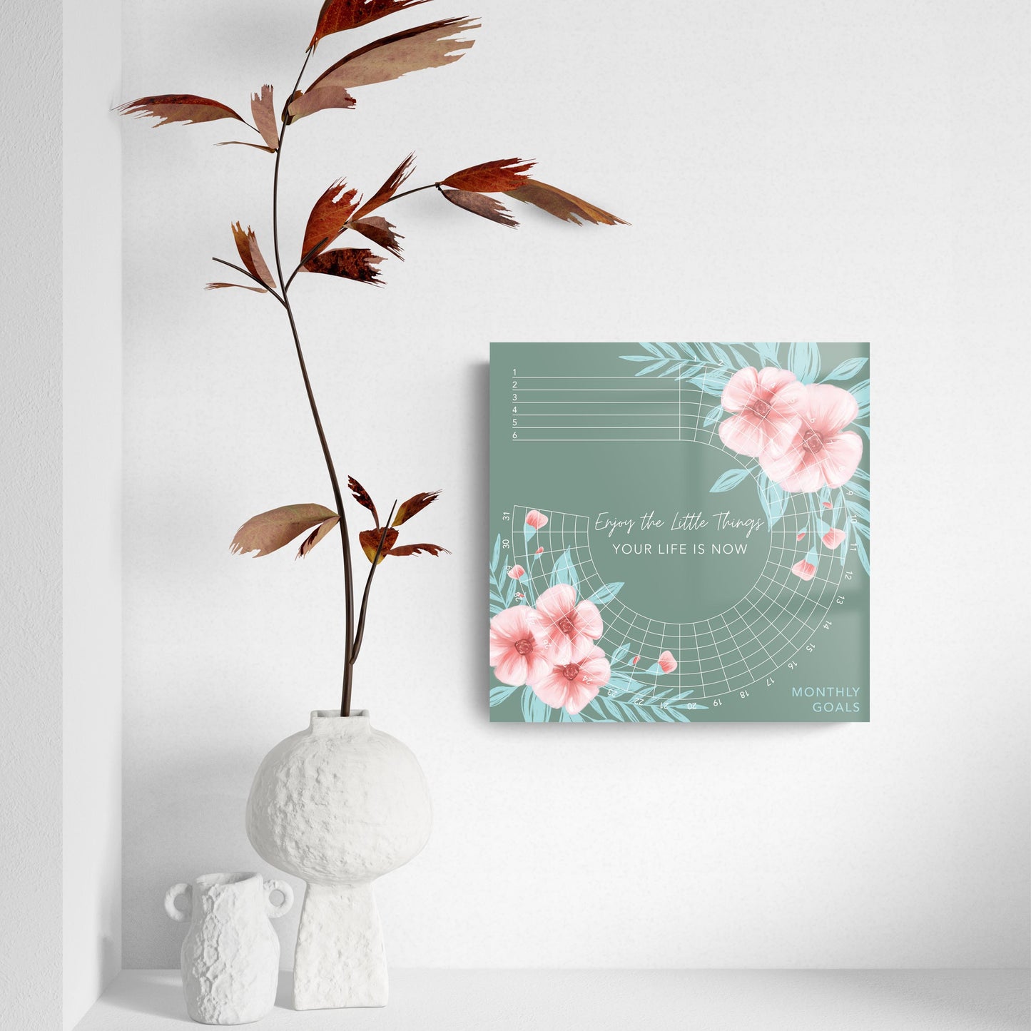Floral Habit Tracker Enjoy The Little Things | Hi-Def Glass Art | Eaches | Min 2