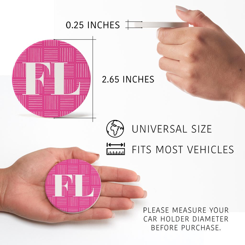 Bright Modern Abbreviated On Pink Florida | Absorbent Car Coasters | Set of 2 | Min 4