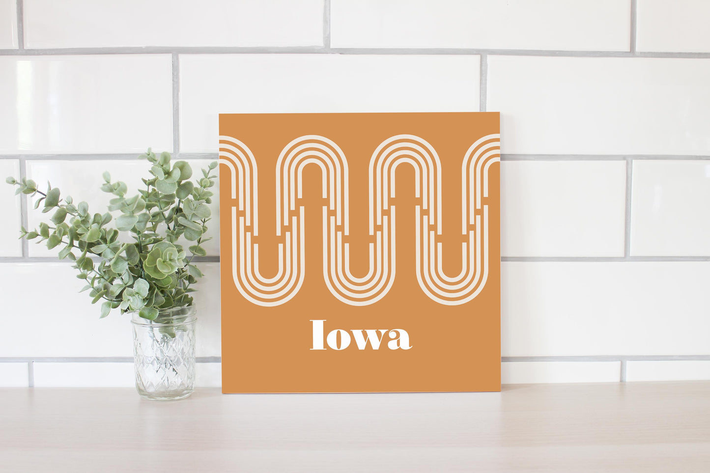 Vintage Groove Yellow Wave Lines Iowa | Wood Sign | Eaches | Min 2