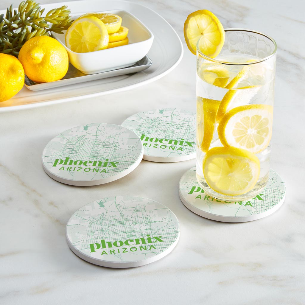 Bright Modern Green Map Arizona Phoenix| Absorbent Coasters | Set of 4 | Min 2