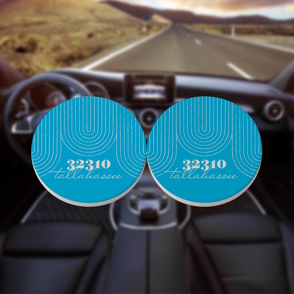 Bright Modern City Zip On Teal Florida Tallahassee | Absorbent Car Coasters | Set of 2 | Min 4