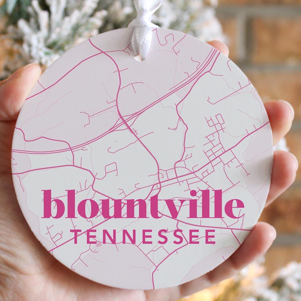 Bright Modern Pink Map Tennessee Blountville| Wood Ornament | Eaches | Min 6