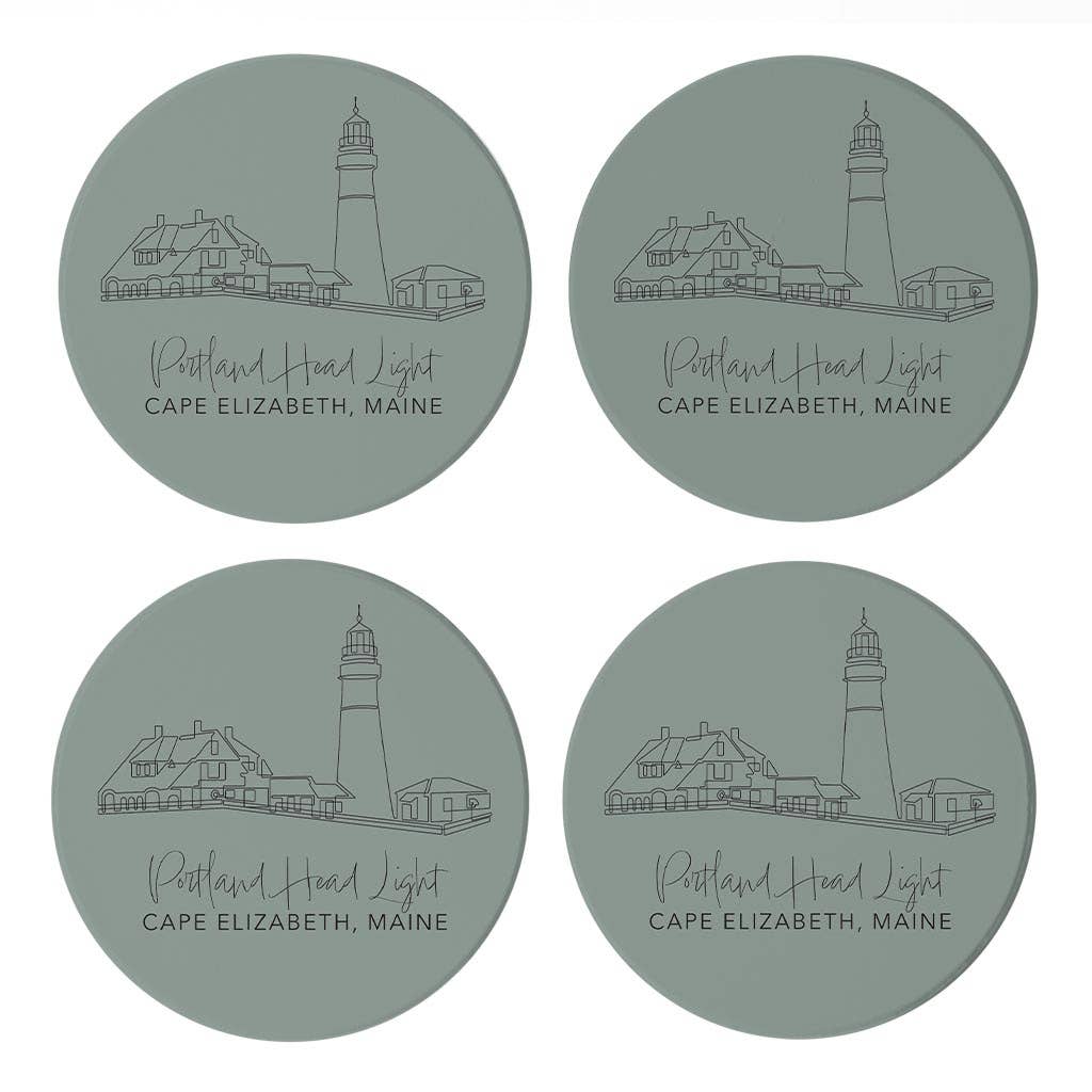 Portland Head Light Muted Coastal, Absorbent Circle Coaster