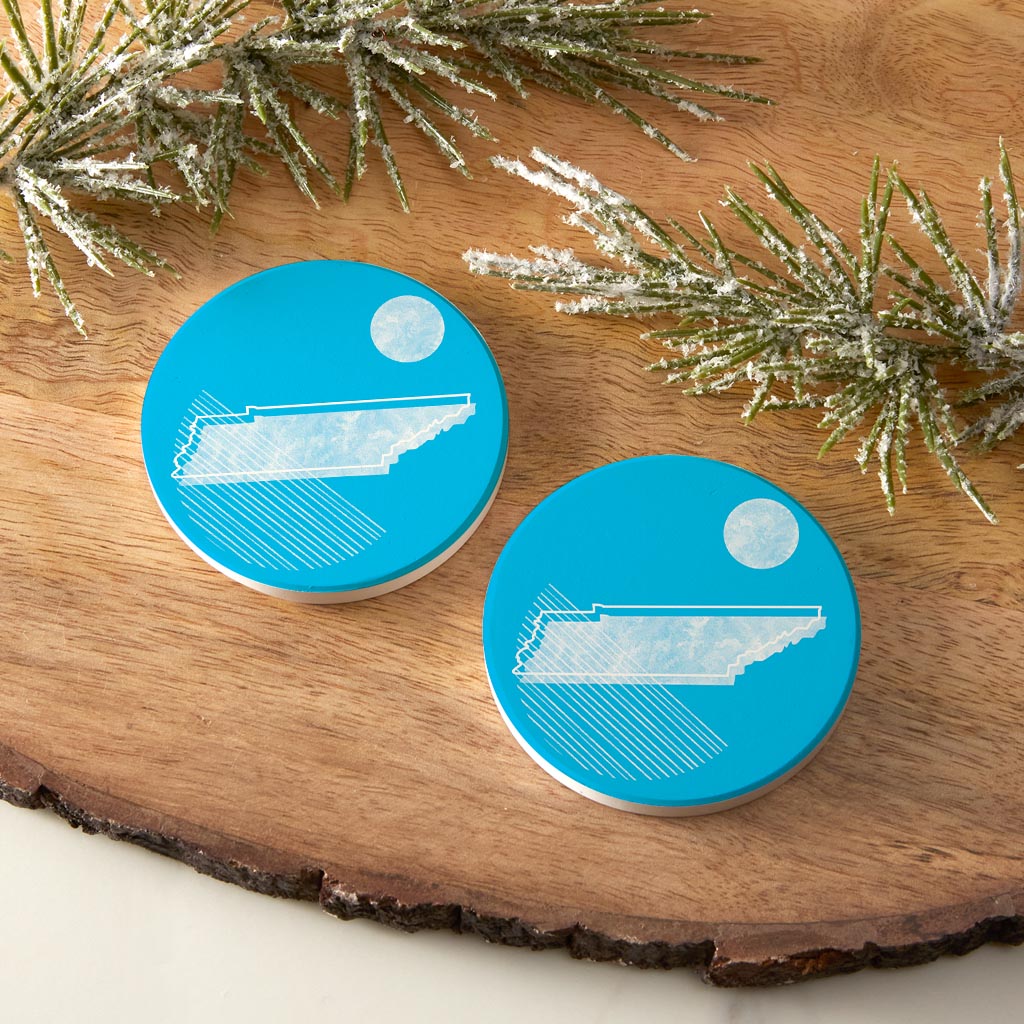 Bright Modern Geometric On Blue Tennessee | Absorbent Car Coasters | Set of 2 | Min 4
