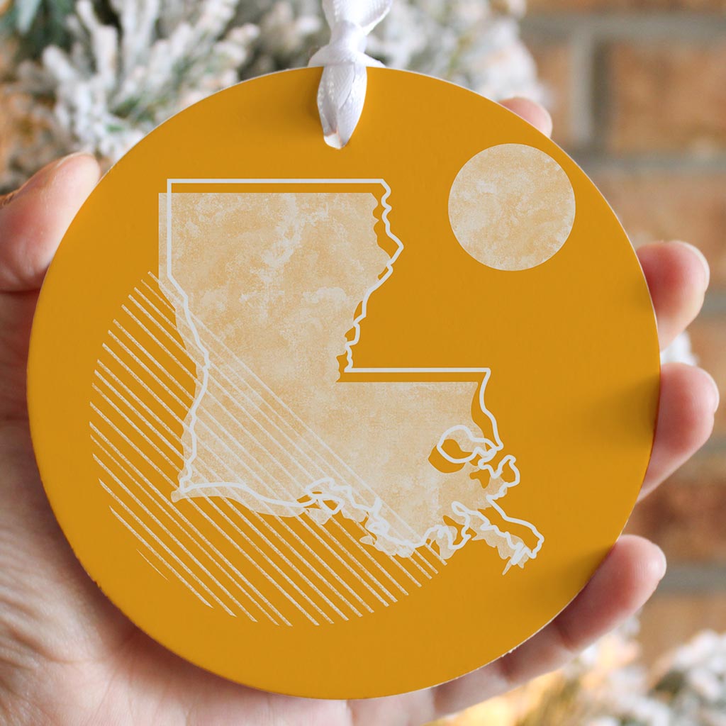 Bright Modern Geometric On Orange Louisiana | Wood Ornament | Eaches | Min 6