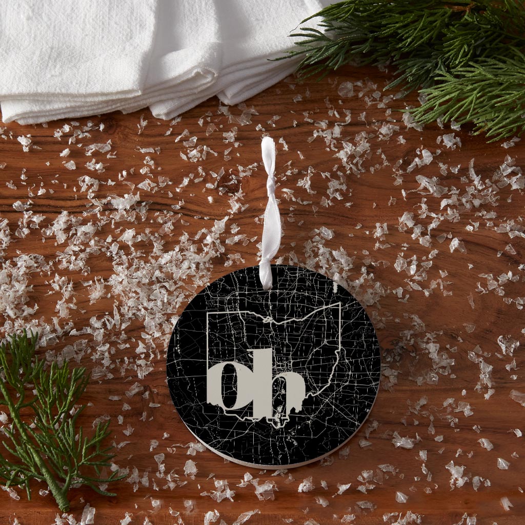 Black And White Abbreviated State Map Black Ohio Columbus| Wood Ornament | Eaches | Min 6