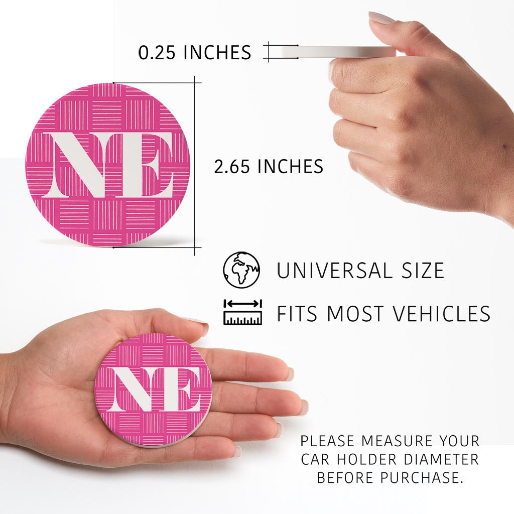 Bright Modern Abbreviated On Pink Nebraska| Absorbent Car Coasters | Set of 2 | Min 4
