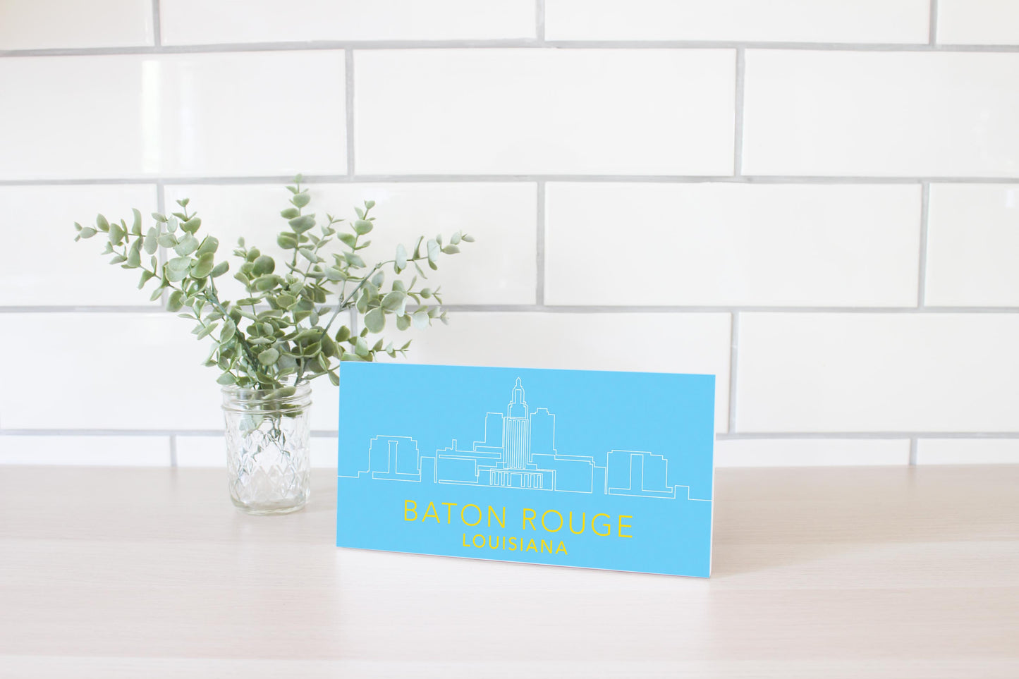 Minimalistic Blue And Gold Baton Rouge Skyline| Wood Sign | Eaches | Min 4