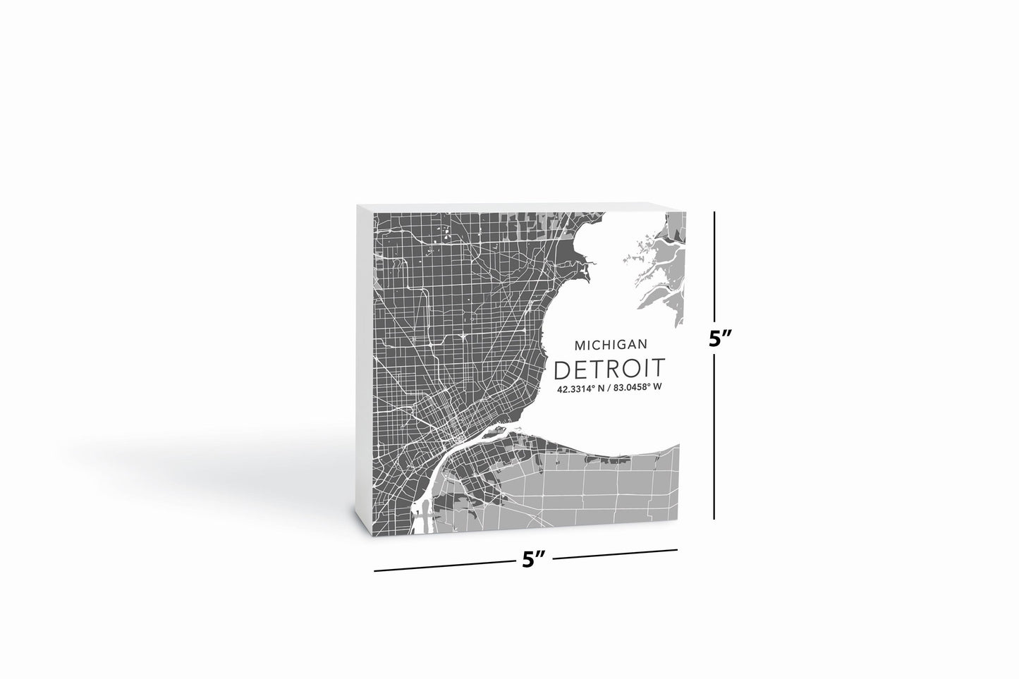 Grey Detroit Michigan Map & Coordinates | 5x5