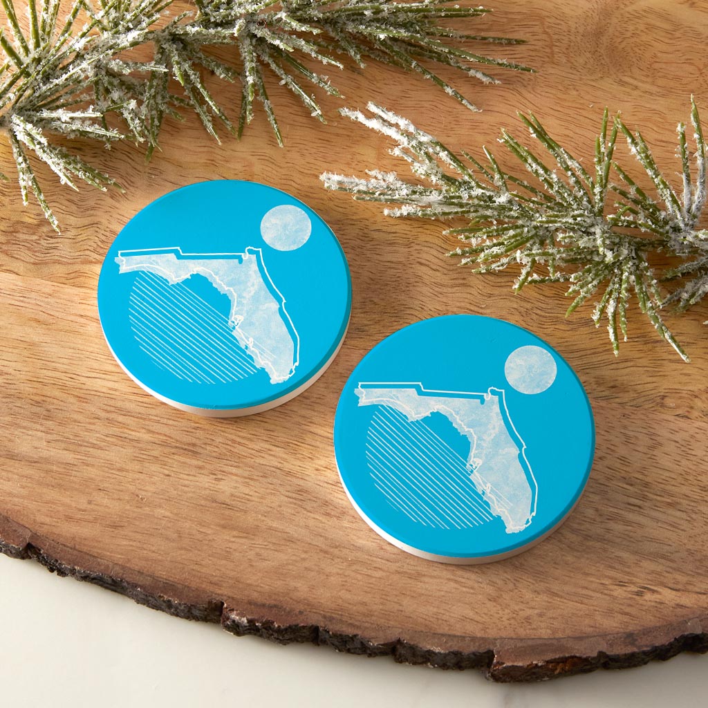 Bright Modern Geometric On Blue Florida | Absorbent Car Coasters | Set of 2 | Min 4