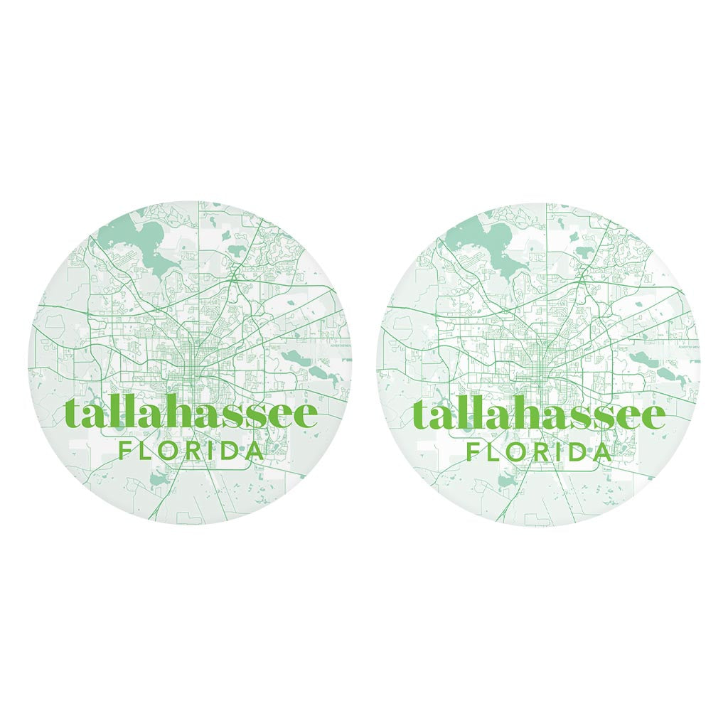 Bright Modern Green Map Florida Tallahassee | Absorbent Car Coasters | Set of 2 | Min 4