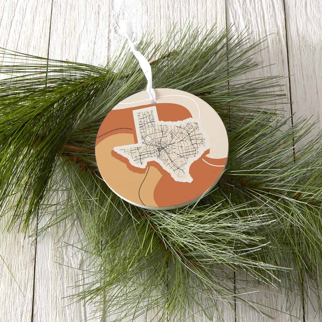 Vintage Groove Fluid Orange Map Texas Dallas | Wood Ornament | Eaches | Min 6