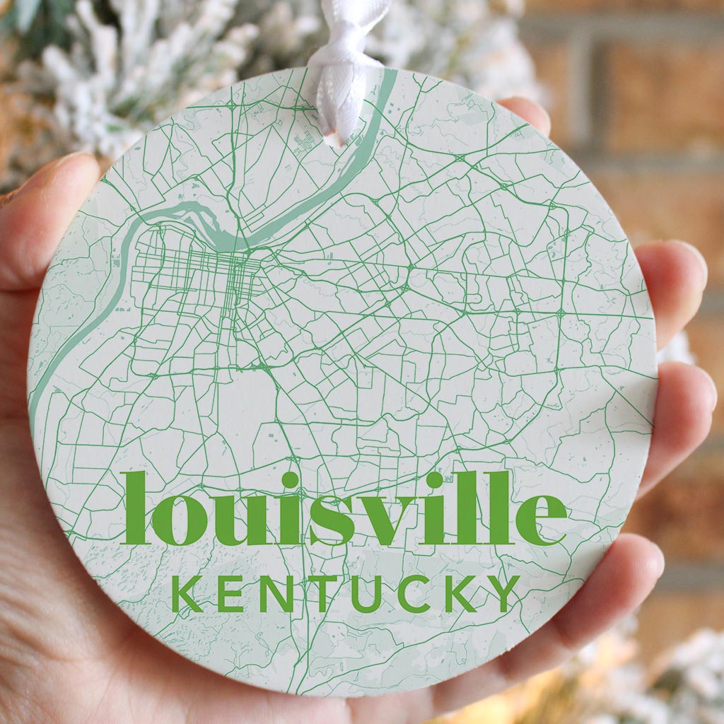 Bright Modern Green Map Kentucky Louisville | Wood Ornament | Eaches | Min 6