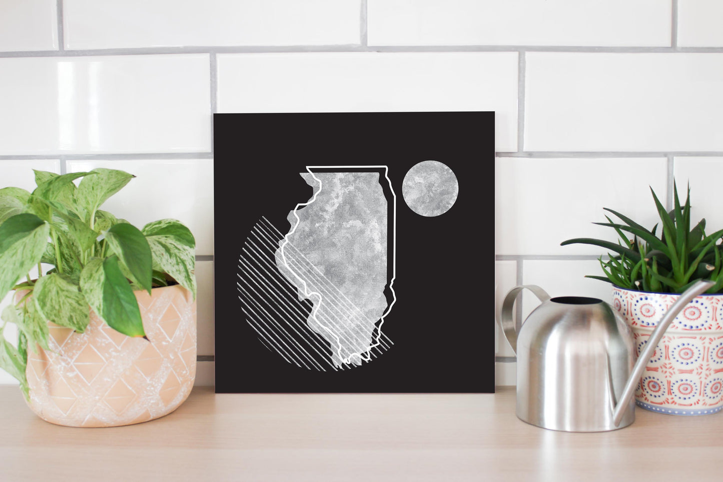 Black And White Geometric On Black Illinois | Wood Sign | Eaches | Min 2