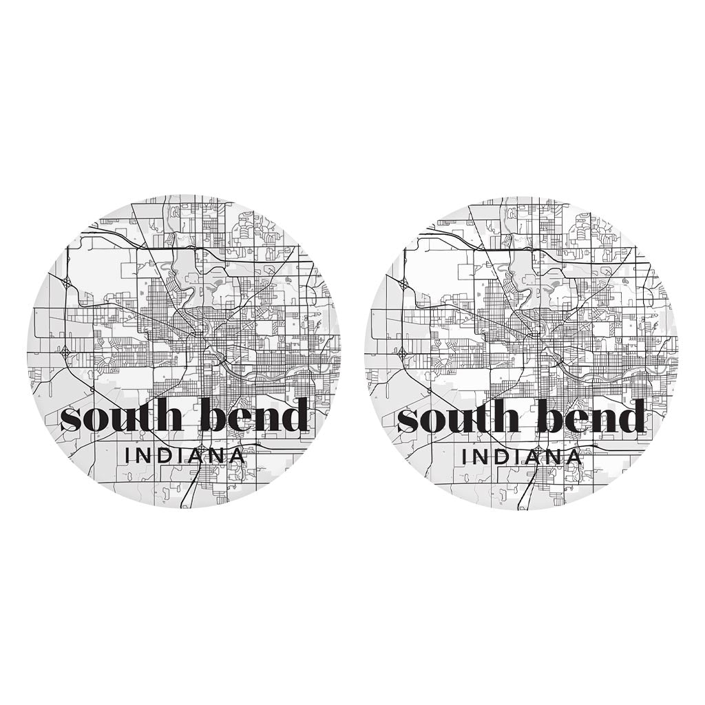 Black And White White Map Indiana South Bend| Absorbent Car Coasters | Set of 2 | Min 4