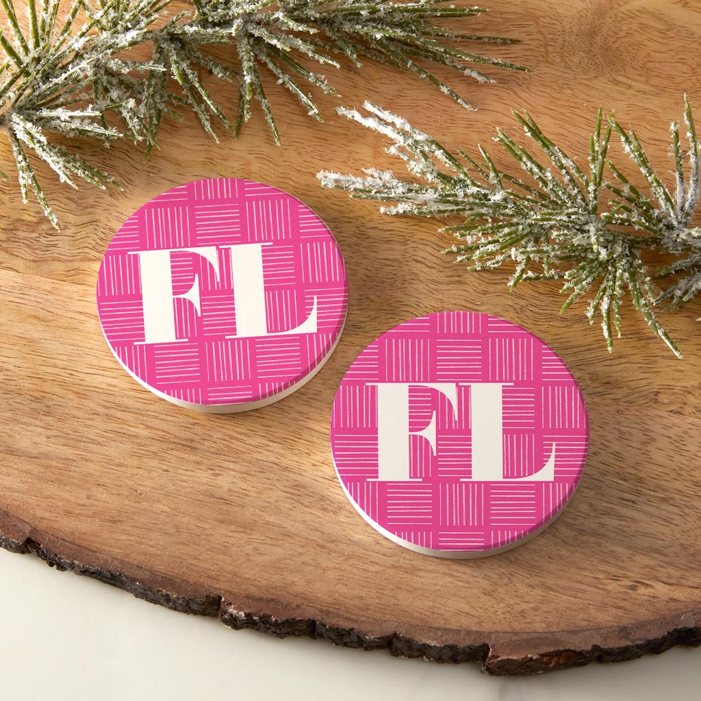 Bright Modern Abbreviated On Pink Florida | Absorbent Car Coasters | Set of 2 | Min 4