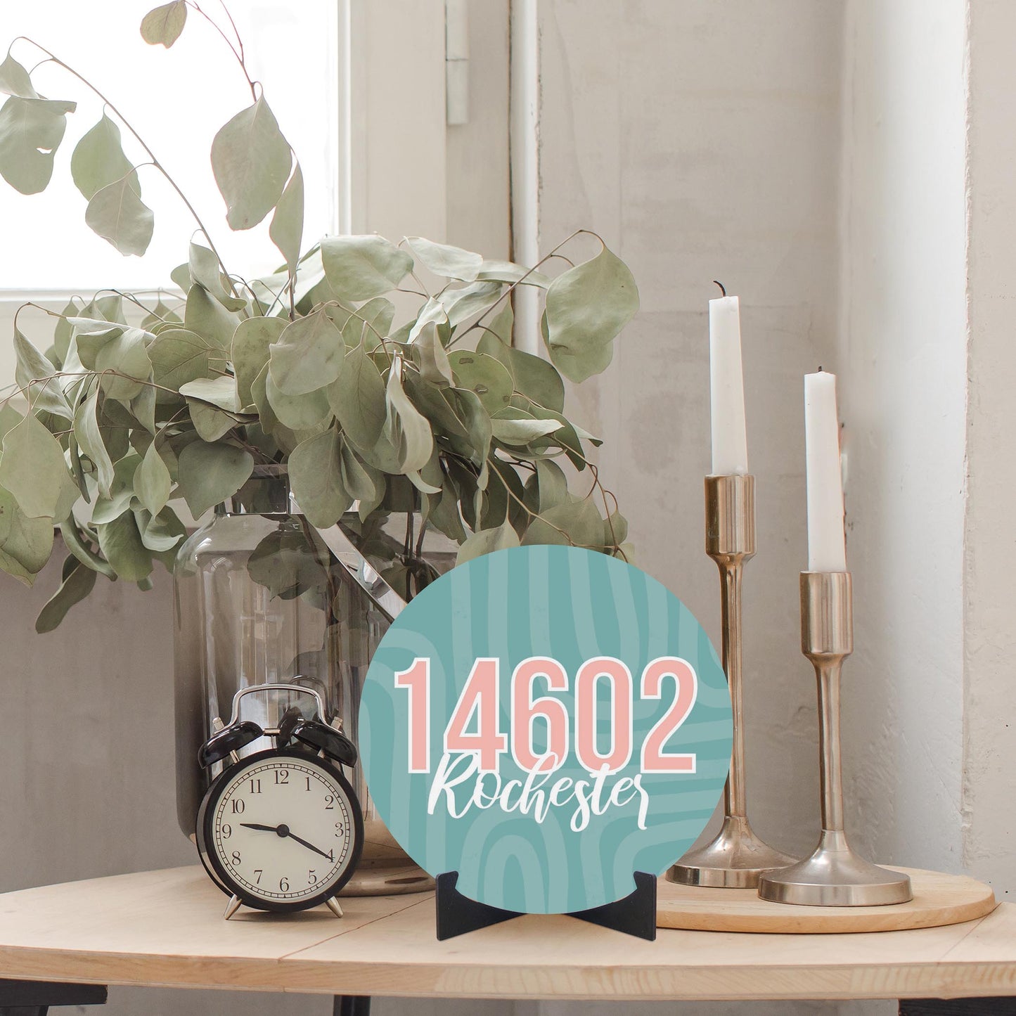 Boho Color City Zip On Blue New York Rochester | Wood Sign | Eaches | Min 1