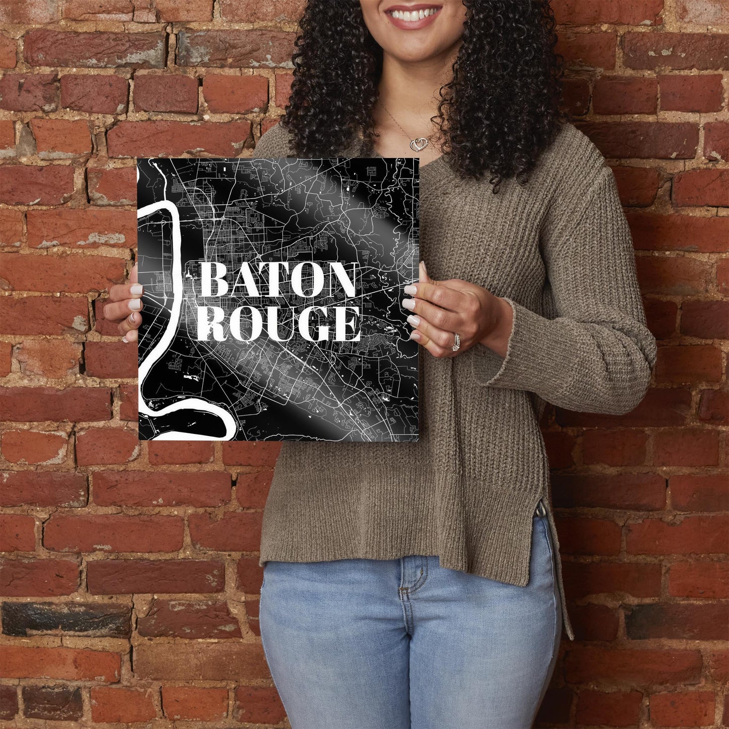 Minimalistic Baton Rouge Black Map | Hi-Def Glass Art | Eaches | Min 1