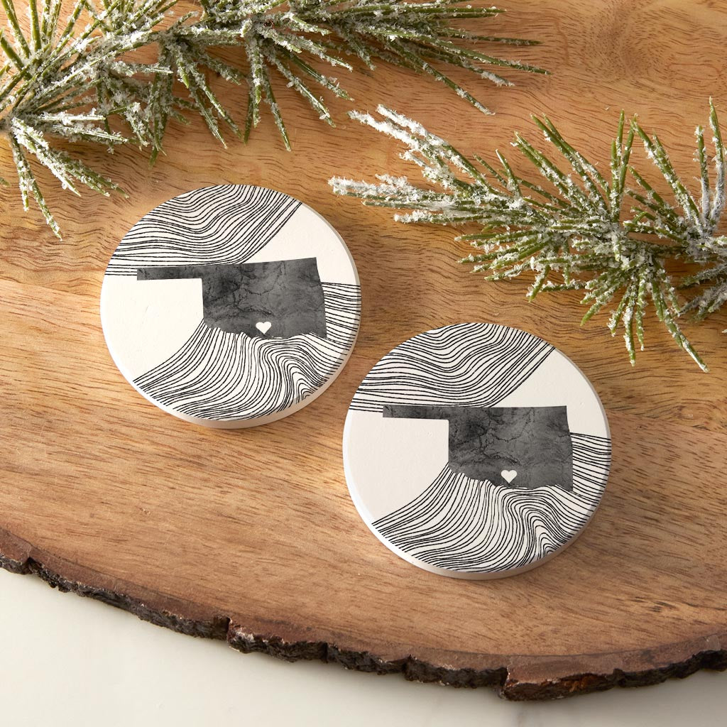 Minimalistic B&W Ardmore Ok Heart Fluid State | Absorbent Car Coasters | Set of 2 | Min 4
