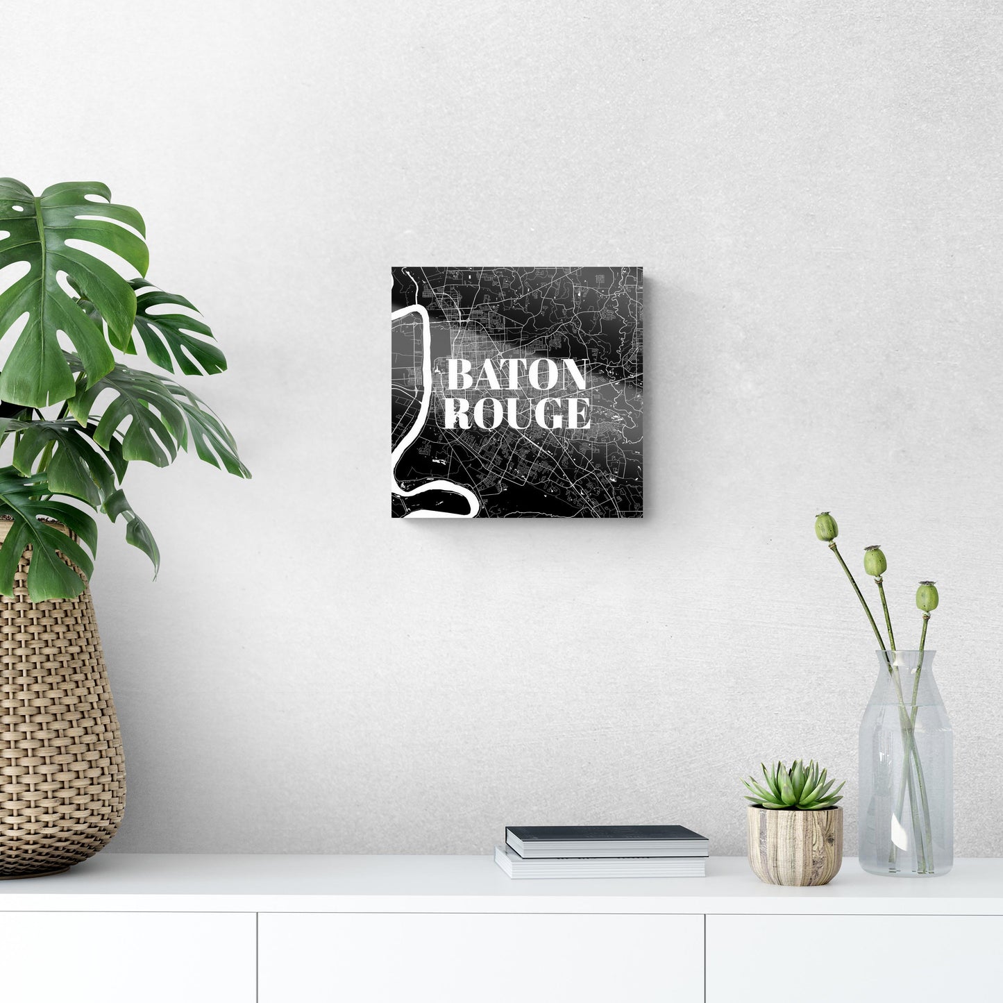 Minimalistic Baton Rouge Black Map | Hi-Def Glass Art | Eaches | Min 1