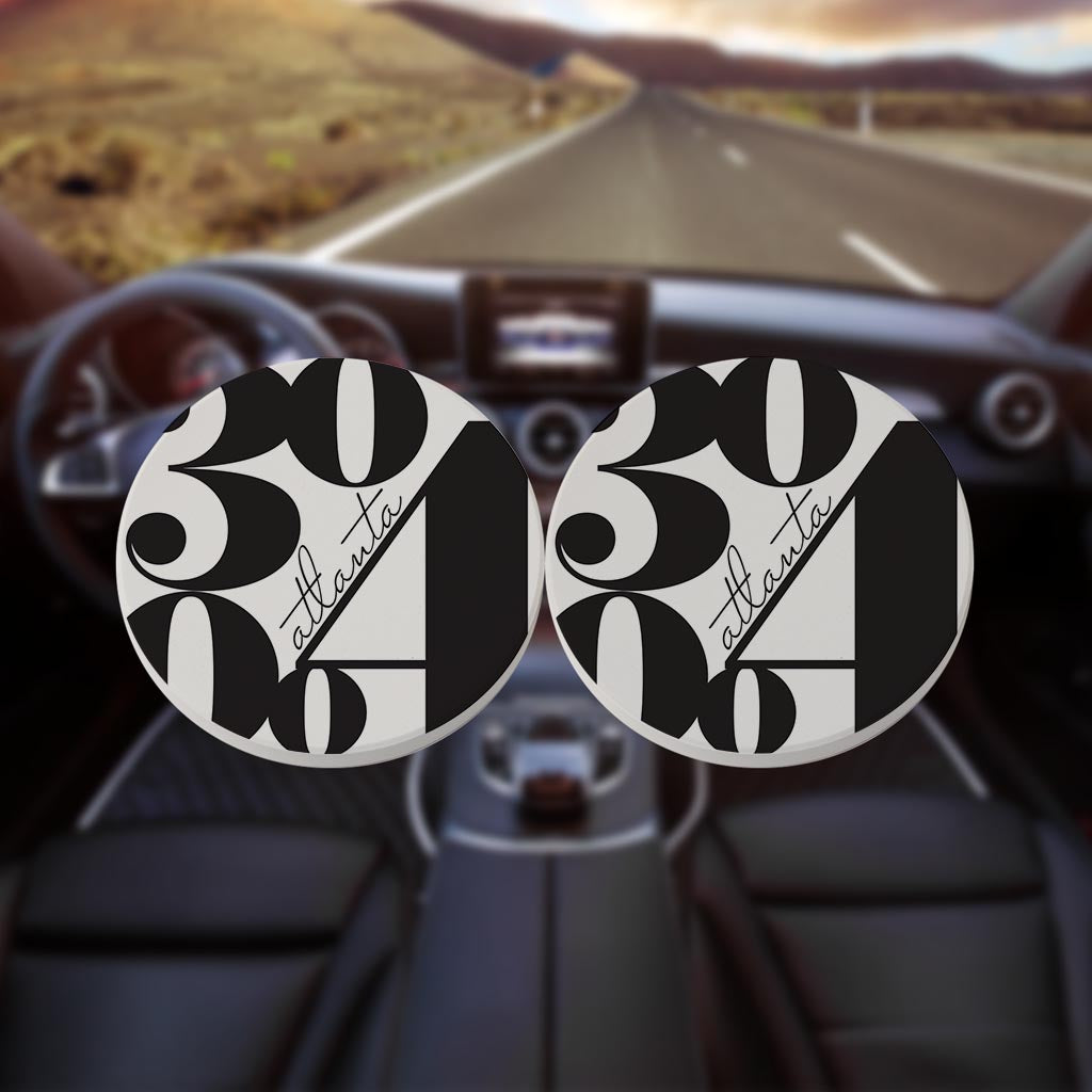 Black And White Zip Block Georgia Atlanta | Absorbent Car Coasters | Set of 2 | Min 4