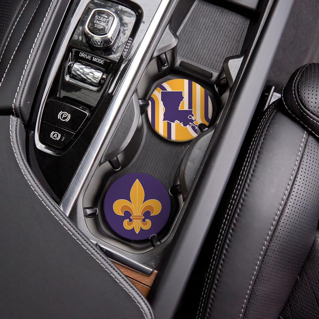 Purple Gold Louisiana Retro Set | Absorbent Car Coasters | Set of 2 | Min 4