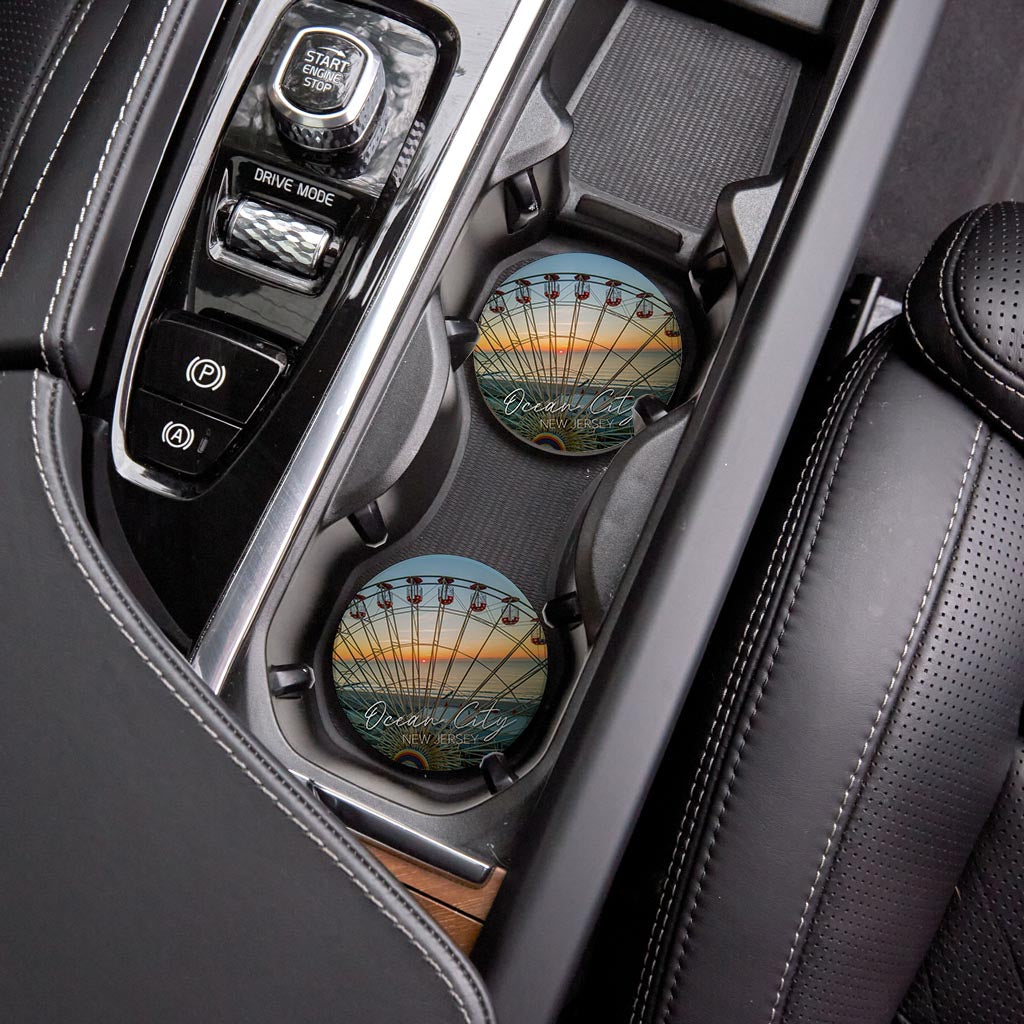 Ferris Wheel Sunrise Car Coaster | Absorbent Car Coasters | Set of 2 | Min 4
