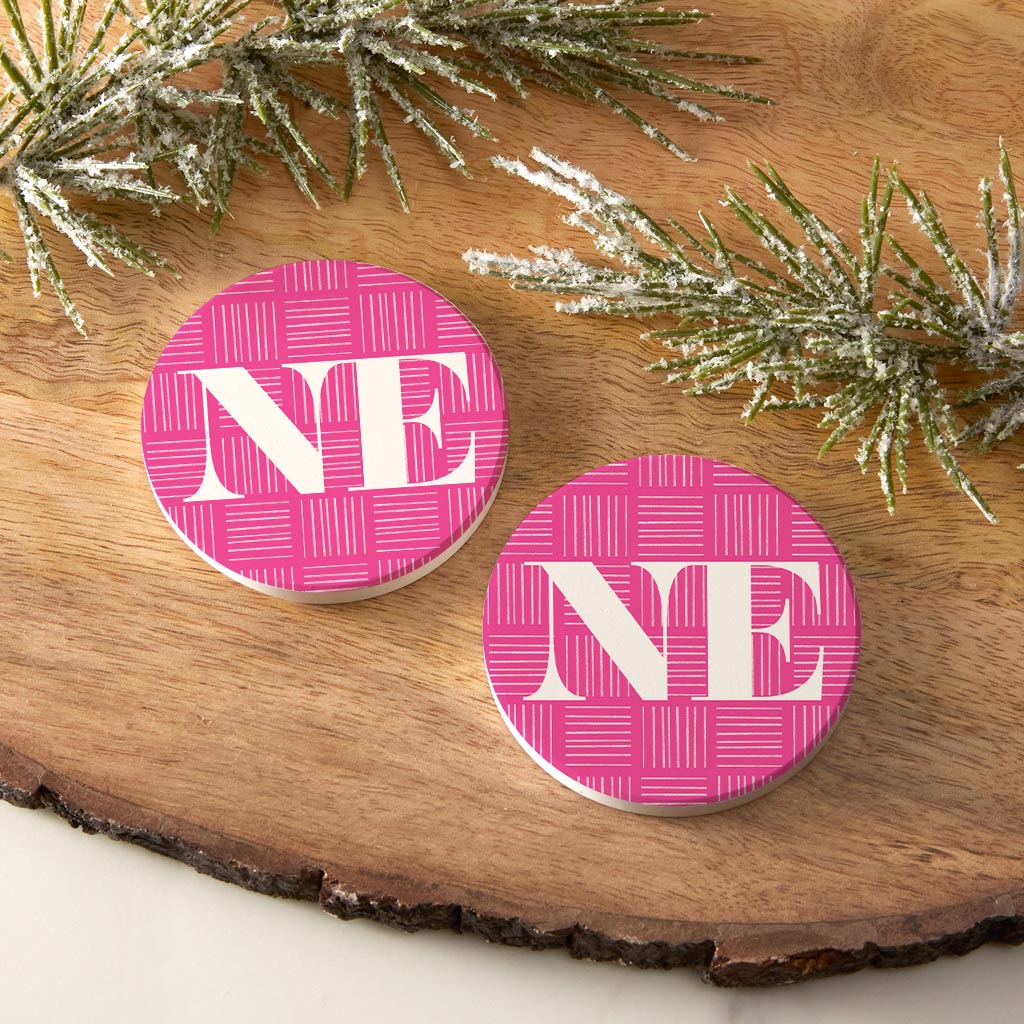 Bright Modern Abbreviated On Pink Nebraska| Absorbent Car Coasters | Set of 2 | Min 4
